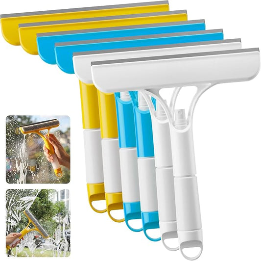 6 pcs 3 in 1 Window Cleaning Scraper, 3 in 1 Multicolor Window Scrubber, Spray, Sponge Wipe, Silicone Squeegee, Suitable for Cleaning Bathroom Glass, Mirrors, Car Windows Easy to Clean Kit