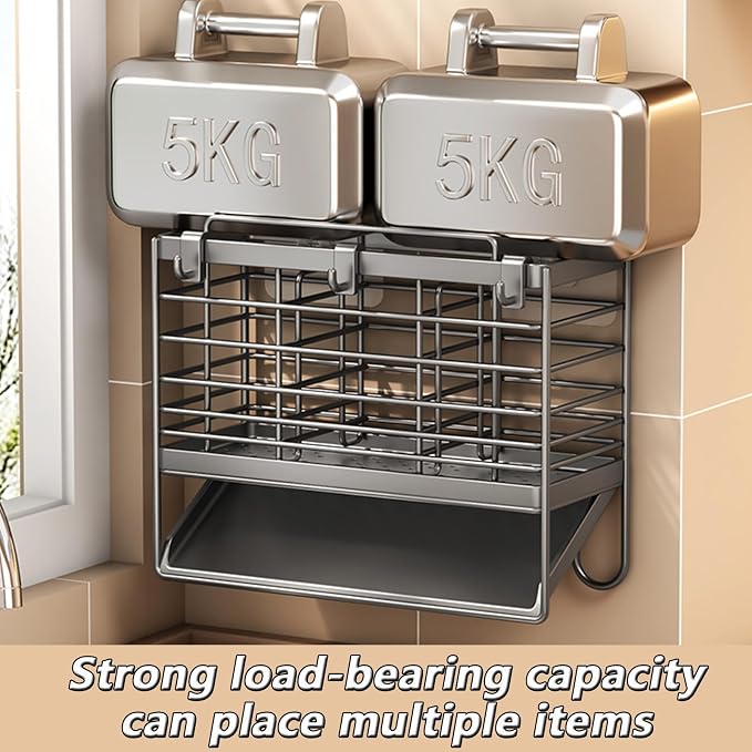 RAKSONIC Utensil Holder, Dish Drainer for Kitchen Counter,3 Compartments Stainless Steel Utensil Drying Rack,Kitchen Utensils Holder with Towel Bar,Self-Draining Tray Design