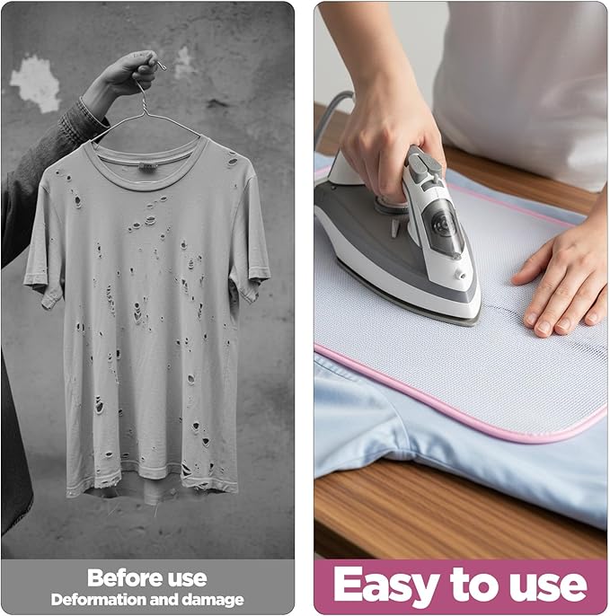 2 Pcs Press Cloth,Ironing Cloth to Protect Clothes,Clothes Scorch-Saving Iron Protector Insulation Pad,Polyester Mesh Iron Pressing Mat for Easy Irons Sewing(Pink)
