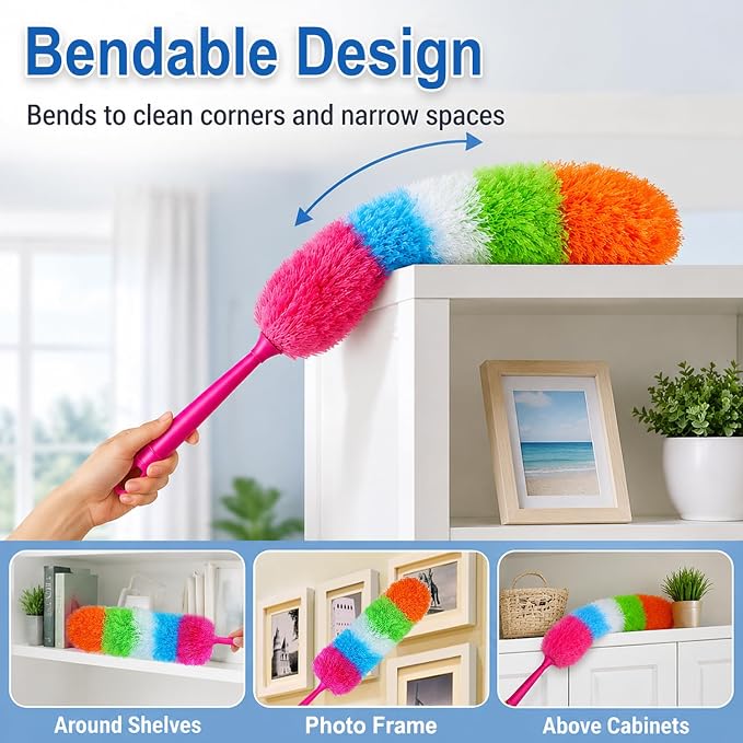 20-Inch Microfiber Hand Duster, Car Interior Detailing Duster, Rainbow Feather Duster for Car, Home, Office Cleaning