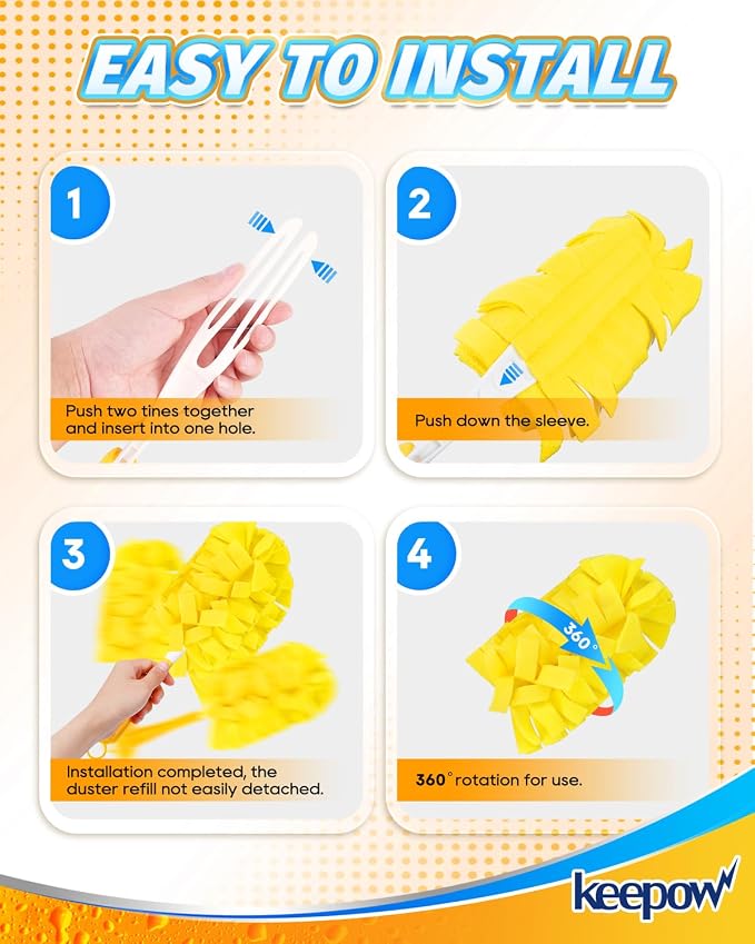 KEEPOW 4+1 Pcs Pads Compatible with Swiffer Reusable Pads with Handle Set | Reusable & Washable Fleece Duster Kit With Handle, Washable Pads For Efficient Home Cleaning And Multi-Surface Dust Removal