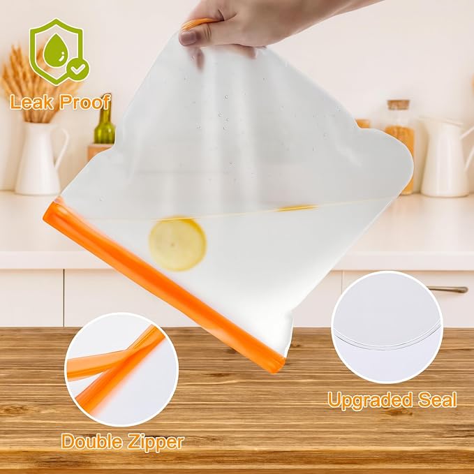 10 Pack Dishwasher Safe Reusable Bags, Leakproof Reusable Freezer Bags, BPA Free Food Storage Bags for Lunch, Marinate and Travel, 3 Gallon, 4 Sandwich, 3 Snack Bags