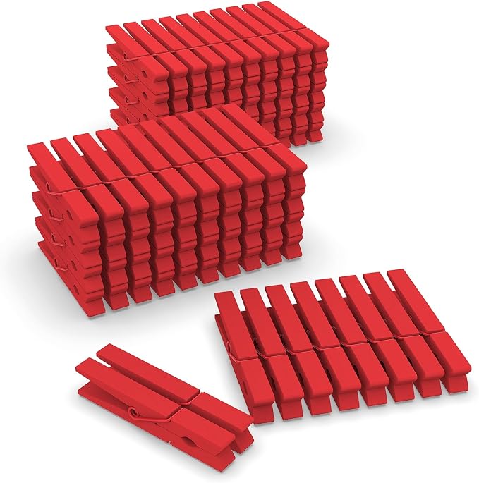 100 Pcs Red Clothes pins - 2.9 Inch Wooden Clothespins Cheer Clips | Vibrant for Crafts Classroom Decorations Clothing Pictures Laundry Solid Wood No Splinters Fade‑Proof