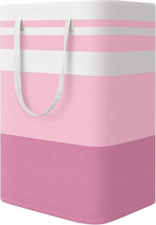 StorageRight Laundry Basket Hamper, 75L Collapsible Clothes Storage, Pink | Freestanding Clothes Hampers, Foldable design, with Easy Carry Handles, For Laundry, Bedroom, Dorm, Clothing, Towels, Toys