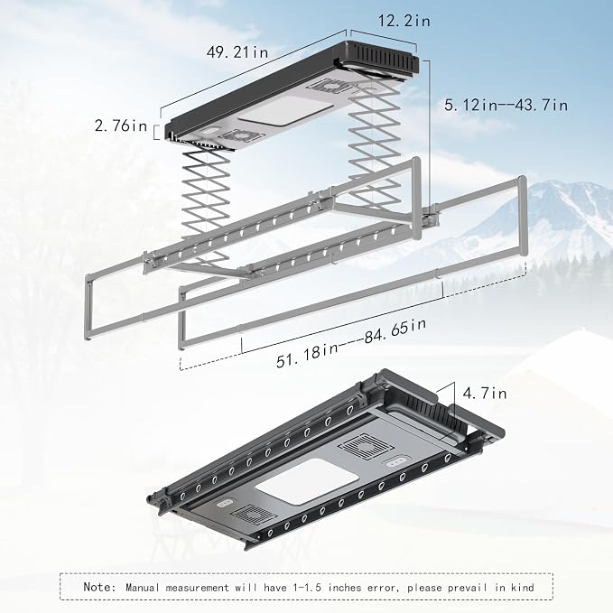 Electric Ceiling Clothes Drying Rack,with Drying/Remote 110V-120V | Light 24W,Ceiling Clothesline with Built-in Timer Heater,for Laundrys/Indoors /Garage/Small Space
