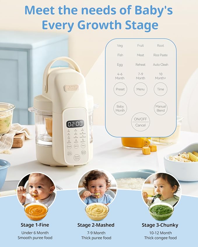 SosekiBaby Tutto Baby Food Maker with Glass Bowl One Step Baby Blender-Food Processor and Steamer Puree Grinder 316L Stainless Steel Blades Auto Cooking & Easy Cleaning-BPA-Free Ivory