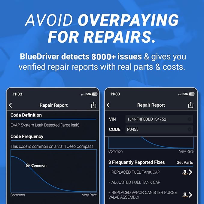 BlueDriver OBD2 Scanner Bluetooth, No Subscription, ABS SRS TPMS | OBDII Diagnostic Scan Tool, Car Scanner & Code Reader, iPhone & Android, Check Engine, Repair Reports, Vehicles 1996+