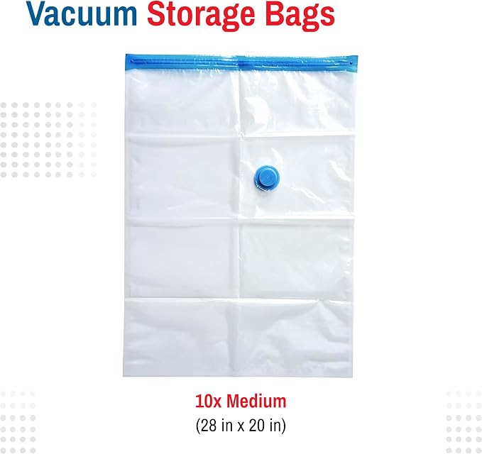 Spacesaver Medium Vacuum Storage Bags for Comforters, Blankets & Clothes – Vacuum Sealed Compression Bags with Hand Pump – Space Saver Storage Bags for Bedding, Moving, Travel & Organization (10 Pack)