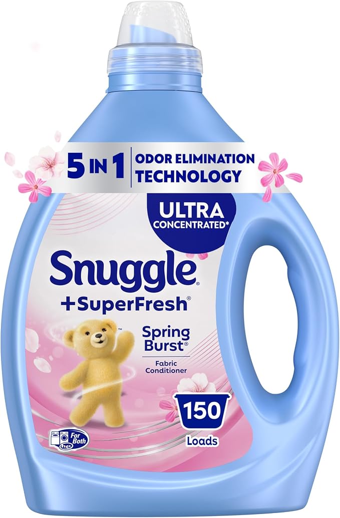 Snuggle SuperFresh Fabric Softener Liquid, Spring Burst, 78.8oz, 150 Loads | Ultra concentrated formula, Lasting scent, Fights stubborn odors, Softens fabrics, Reduces static and wrinkles
