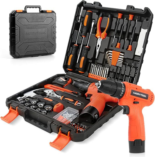 152 Piece Tool Set, Tool Box with 12V Cordless Drill, Home Repair Hand Tool Kit, General Household Drill Set for Homeowner, DIY, Handyman, Women