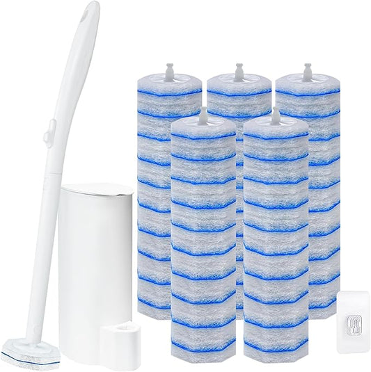 Disposable Toilet Brush and Holder Set, with 50 PCS Toilet Bowl Refills for Clorox, Wall Mounted Disposable T-oilet Bowl Kit, for Bathroom, Sink & Bathtub, Touchless T-oilet Cleaning System