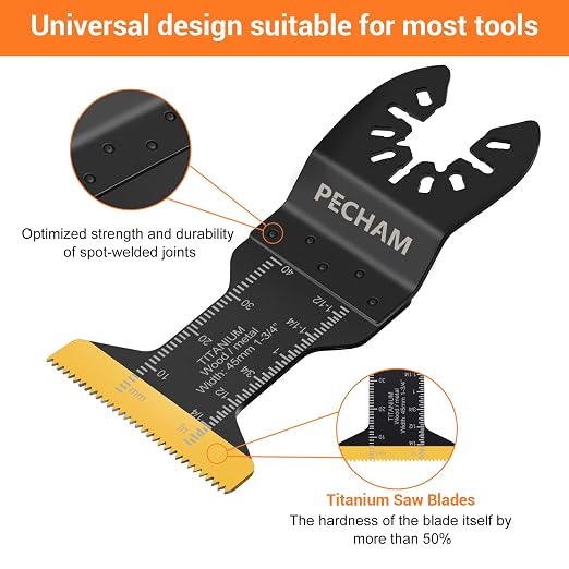 11PCS Titanium Oscillating Tool Blades, Universal Oscillating Multitool Blades Metal Cutting Quick Release for Hard Material Metal Nails Wood Plastic fit More Oscillating Tools