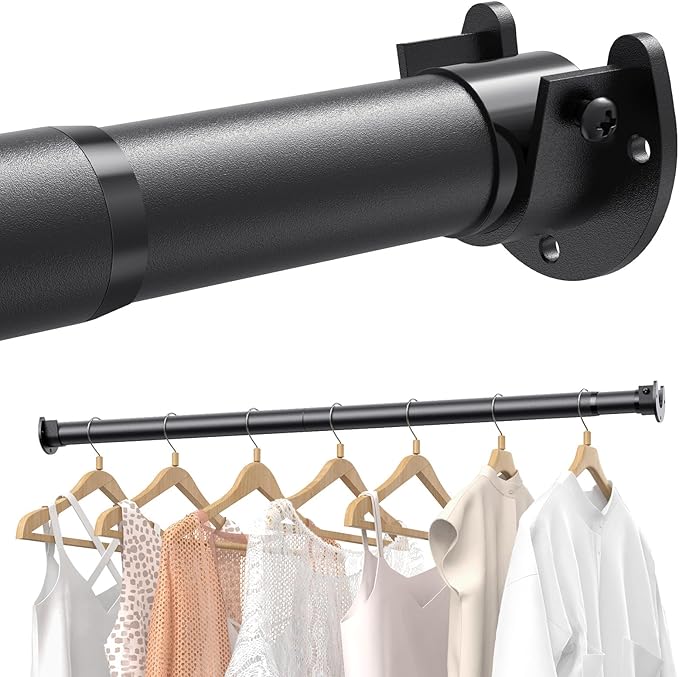 Supforce 2 PACK Closet Rods for Hanging Clothes, 17 to 39 Inches Stepless Adjustable Metal Closet Rod, 1.3 Inches Heavy Duty Clothes Hanging Rod for Closet Wardrobes Laundry RV, Black