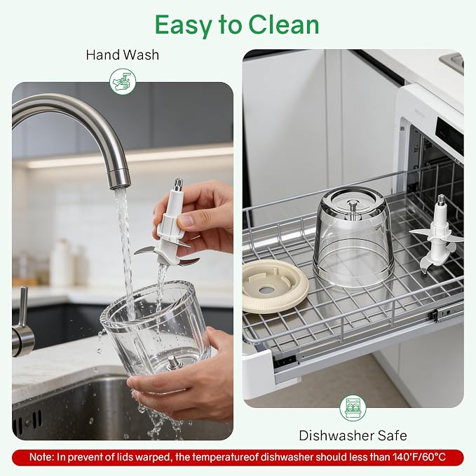 Baby Food Maker with Glass Bowl and Stainless Steel Blades, Small 300W Electric Food processor Vegetable Chopper for Home Kitchen, Baby Food Puree Blender for Fruit, Meat, 20oz, White (0.6L)