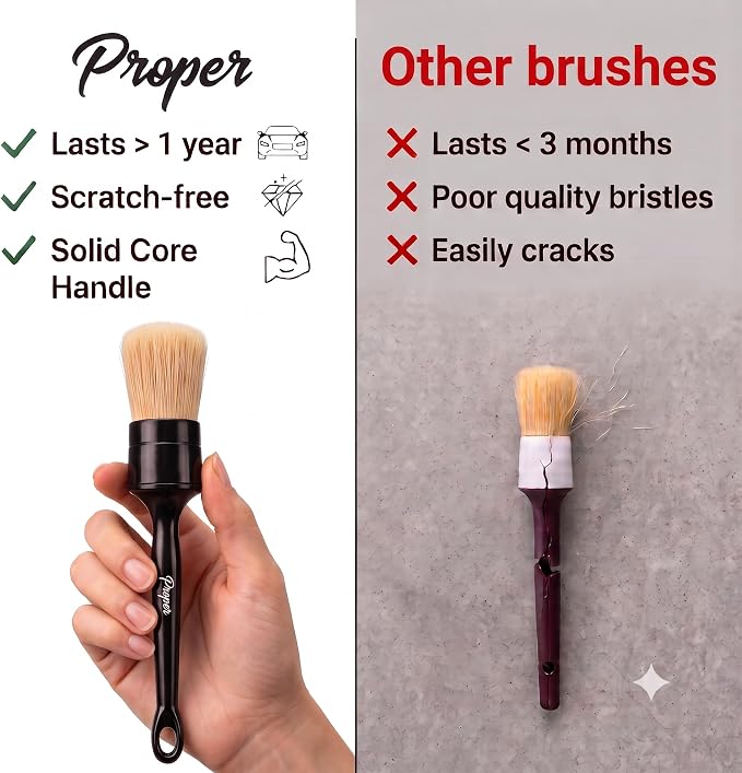 Car Detailing Brush Set, 3 Pack Interior and Exterior Detail Brushes, with Soft Boars Hair Bristles for Auto Interior & Exterior - for Cleaning Leather Seats, Air Vents, Wheels & Emblems