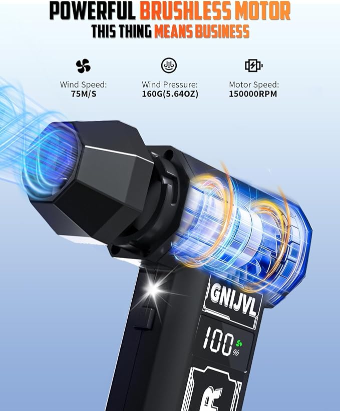 Compressed Air Duster, 150,000RPM 4-Gear Adjustable Super Power Air Blower Electric Air Duster with LED Light,One-tap Booster with 8000mAh Rechargeable Battery for PC, Keyboard, Car, Home Cleaning