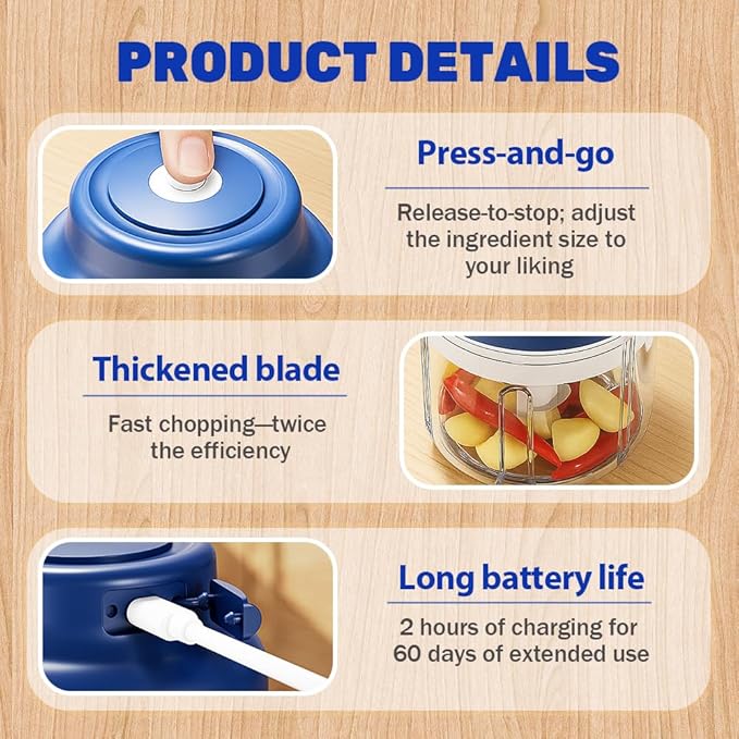 2026 New Electric Garlic Chopper, Mini Portable Veggie Chopper USB Charging Wireless Food Processor, Upgrade Electric Mini Garlic Chopper Set Wireless Veggie Grinder (Purple, 320ML)