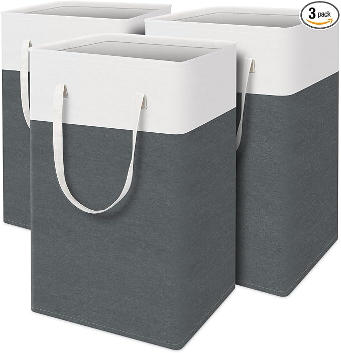 TasticTotes Laundry Basket 3-Pack, Laundry Hamper, 75L-Grey | Clothes Laundry Hamper, Collapsible Laundry Basket, Freestanding laundry hamper with Handles, Towel Storage for Home or Dorm