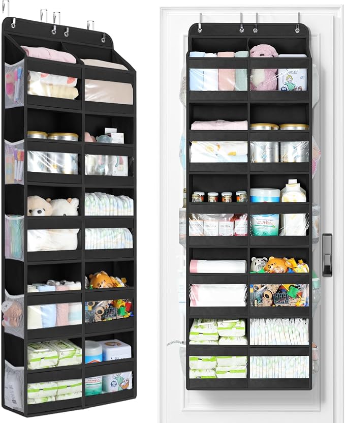 Yecaye 5-Tier Over The Door Organizer Dual-Column, 80lbs Load Over the Door Storage of 10 Compartments, Heavy Duty Door Organizer Hanging for Bedroom Closet Nursery Bathroom Pantry, Black, 2 Pack