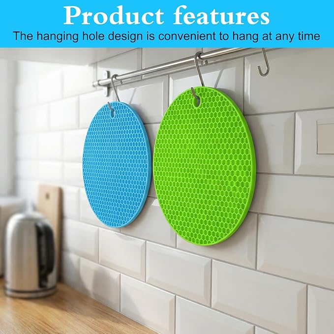 2 PCS Rubber Jar Openers 7 Inch Round Silicone Jar Opener Gripper Pads Non-Slip Kitchen Lid Opener Multi-Function Coasters Bottle Grippers for Kids Seniors with Arthritis Weak Hands Green, Blue