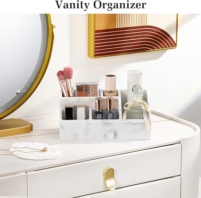 Luxspire Bathroom Counter Organizer, 5 Slots, Gravel White | Toothbrush Holder for Bathroom, Marble Bathroom Accessories for Toothbrush Toothpaste