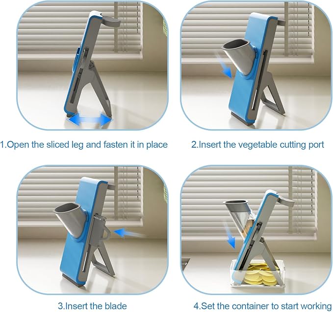 Gray Light Blue Mandoline Slicer - Potato & Vegetable Food Slicer and Chopper - Easy to Clean Kitchen Chopping Artifact