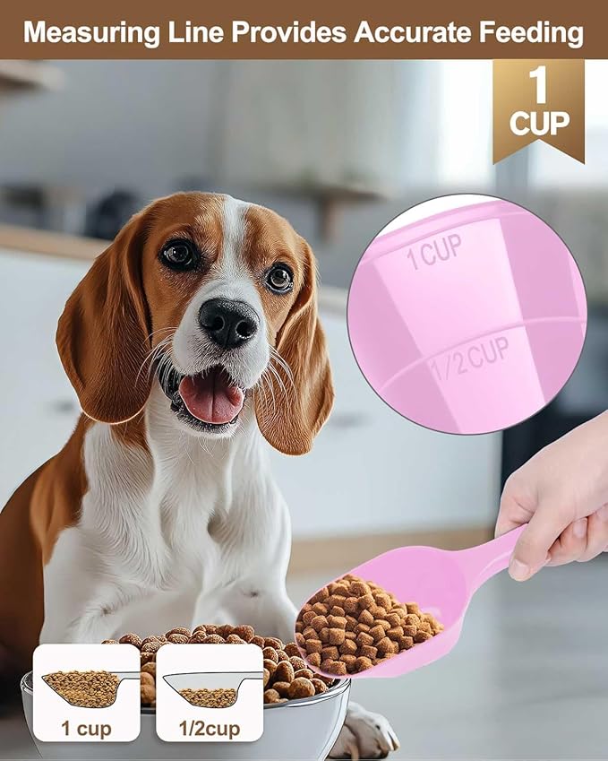 Dog-Cat Food-Scoop Measuring-Cup,1 Cup Capacity Versatile Plastic Pet Food Scoop with Measuring Lines 1 Cup and 1/2 Cup for Precise Portion Control (2, Pink)