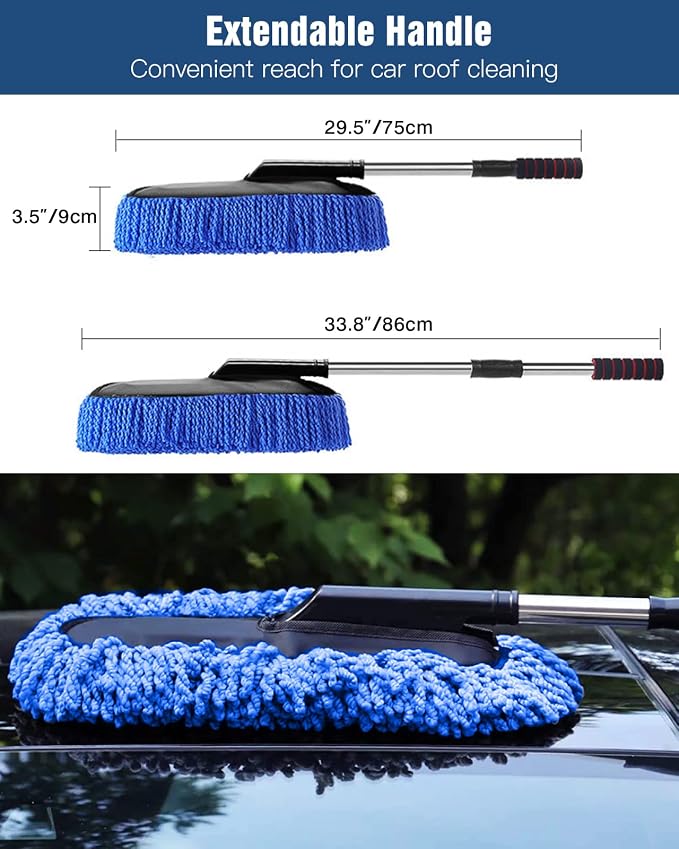 YeewayVeh Car Duster, Scratch-Free Microfiber Cleaning Brush, Blue | Extendable Handle Pollen & Dust Remover for Truck, SUV, Vehicles & Home Cleaning