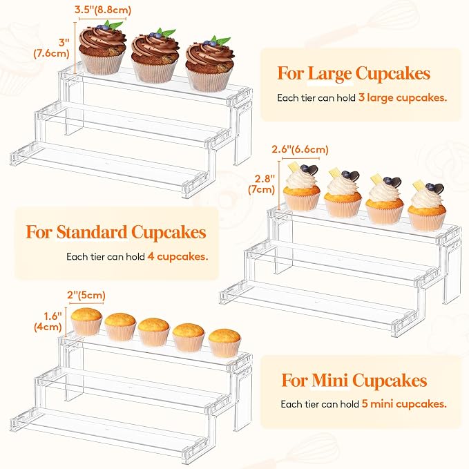 Lifewit Spice Rack, Perfume Cologne Organizer, Cupcake Stand, Tool-Free Assembly, Display Riser Shelf, Seasoning Figurine Makeup Holder, Room Decor, Kitchen Cabinet Storage, Clear, 12in-3 Tier, 2 Pcs