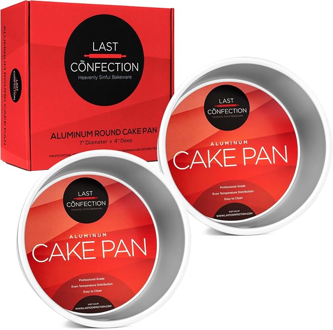 LAST CONFECTION 7 x 4 Inch Round Cake Pans, Set of 2 Anodized Aluminum Cake Pans Baking Tins