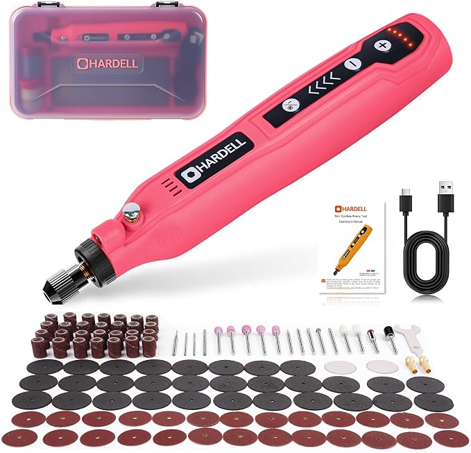 HARDELL Mini Cordless Rotary Tool, 4V 129pcs Rechargeable Rotary Tool Kit | USB Charging Multi-Purpose DIY Tool for Sanding, Polishing, Drilling, Engraving, Woodworking, Craft