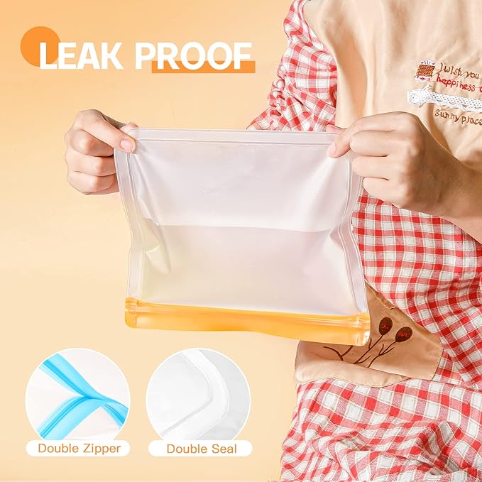 24 Pack Dishwasher Safe Reusable Silicone Bags - Leakproof Freezer Bags, BPA Free Food Storage for Lunch, Marinate, Travel - 8 Gallon, 8 Snack, 8 Sandwich Bags