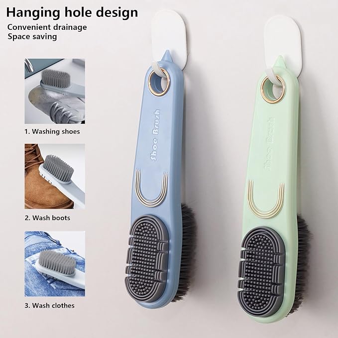 Laundry Stain Brush Clothes Cleaning Brush Double-Sided Soft Bristle Brush | 2 Pack Long Handle Laundry Brush for Stain Removal Shoes Clothes Scrub Brush Silicone Soft Brush, Sole Cleaning