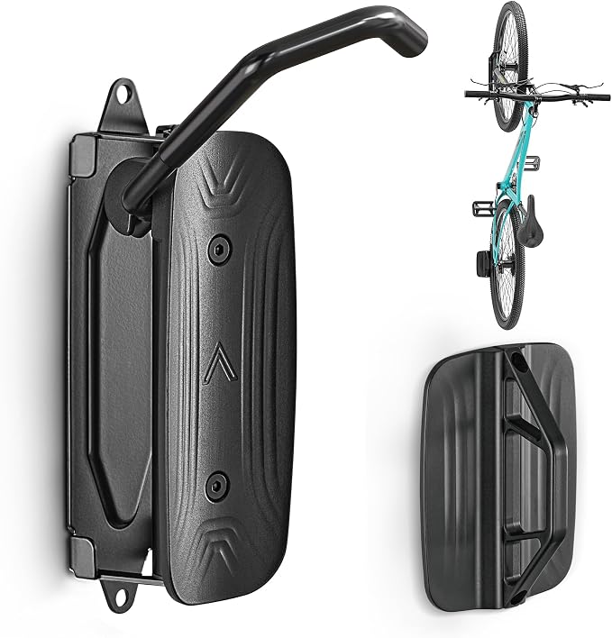 monTEK Swivel Bike Wall Mount, Bike Hangers for Garage, 1 Pack | Heavy-duty vertical wall bike storage rack swivels 150° to save space; holds 66 lb each and fits tires up to 3.54 in wide