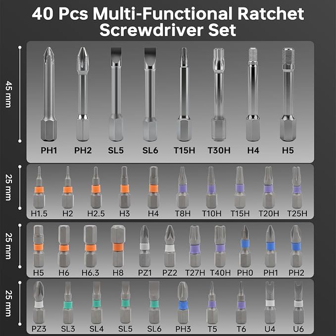 42 in 1 Magnetic Screwdriver Set with Ratchet Handle, Multi Bits Repair Tool Kit for Computer, Furniture, Bike, Watch & DIY, Compact & Portable with Storage Case