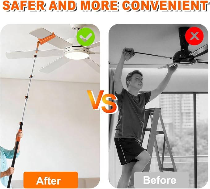 SISIUPASSIE 20FT Reach Ceiling Fan Cleaner Duster, Ceiling Fan Blade Cleaner with Extension Pole, Washable & Replaceable Microfiber Feather Duster Kits