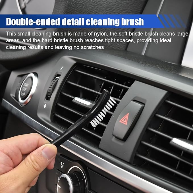 YoRise Double-Ended Car Cleaning Brushes, Nylon Stiff Bristles Detail Brush, Multifunctional Crevice Cleaning Brush for Car, Bicycle, Kitchen Sink, Bathroom Gaps, Corner, Small Spaces (4PCS)