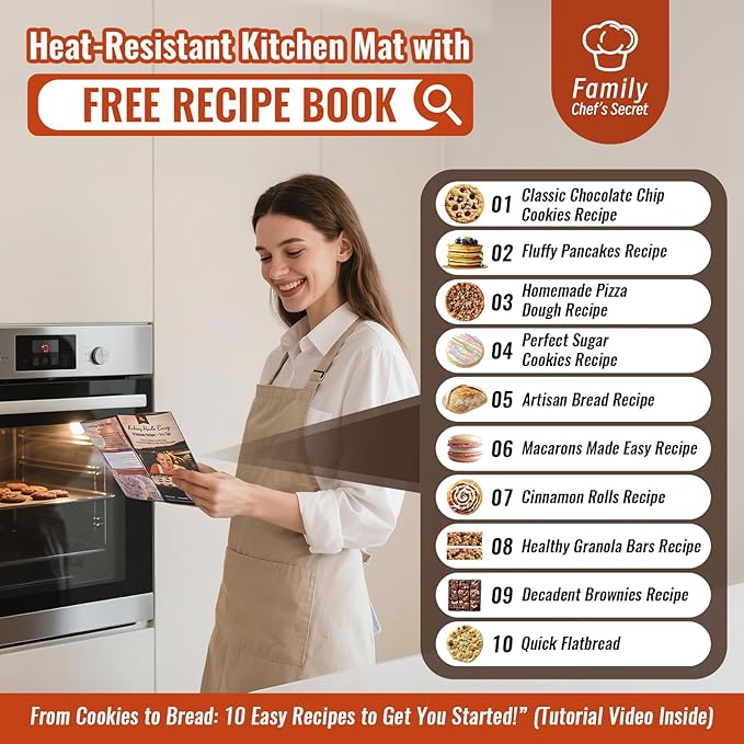 Non Stick Pastry Mat with 10 Quick Recipes, Silicone Dough Mat for Rolling, Silicone Mat for Baking Macaron, Cookie, Bread, Pizza,Surdough, Fondant Mat for Kitchen, Extra Large and Oven Safe
