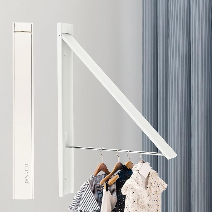 Ithywat Retractable Clothes Drying Rack，Space Saver Wall Mounted Folding Hanger for Laundry Room, Closet Storage Organization, Easy Installation Aluminum Dryer White