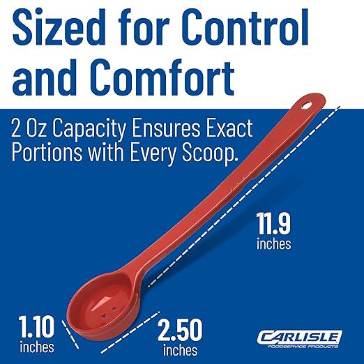 Carlisle FoodService Products CFS 396105 Perforated Long Handle Portion Control Spoon, 2 oz, Red