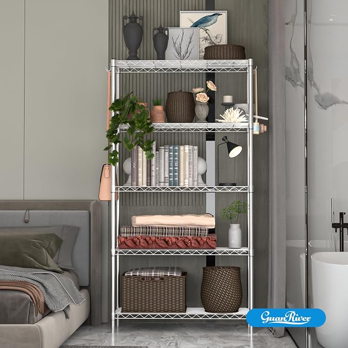 Guan River 5-Shelf Adjustable Metal Wire Shelving,Chrome,36"L x 14"W x 72"H | Height Adjustable,Sturdy and Durable,Storage Sehlf Display Rack for Office,Kitchen,Bedroom,Bathroom,Garage