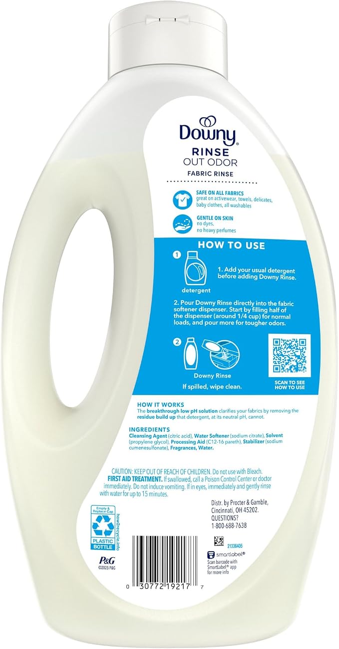 Downy Rinse Laundry Odor Remover, Ocean Mist Scent, 62 FL OZ, Fabric Softener and Laundry Odor Removal Rinse