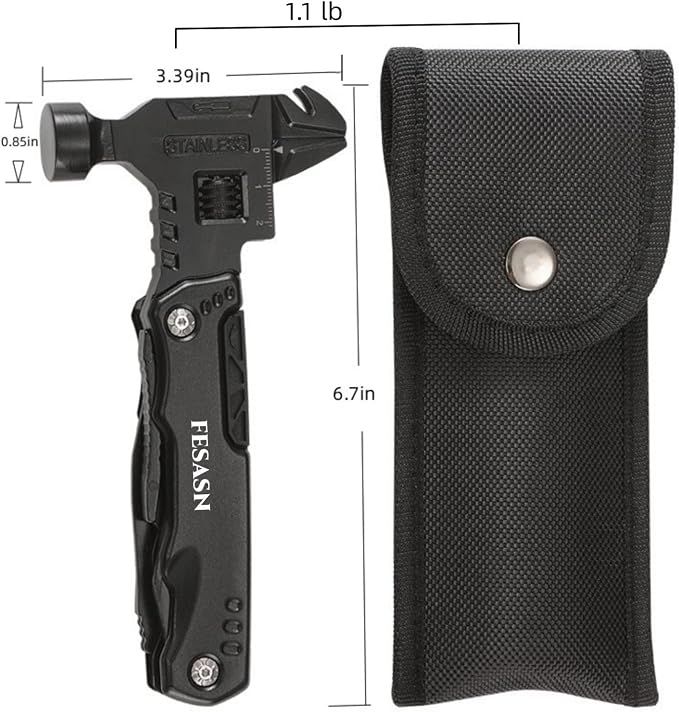 Adjustable Wrench Multitool Hammer, 16 in 1 | Pocket Multi Tool Pliers, Stainless Steel, Survival Camping Multi Tool, Home DIY & Everyday Use