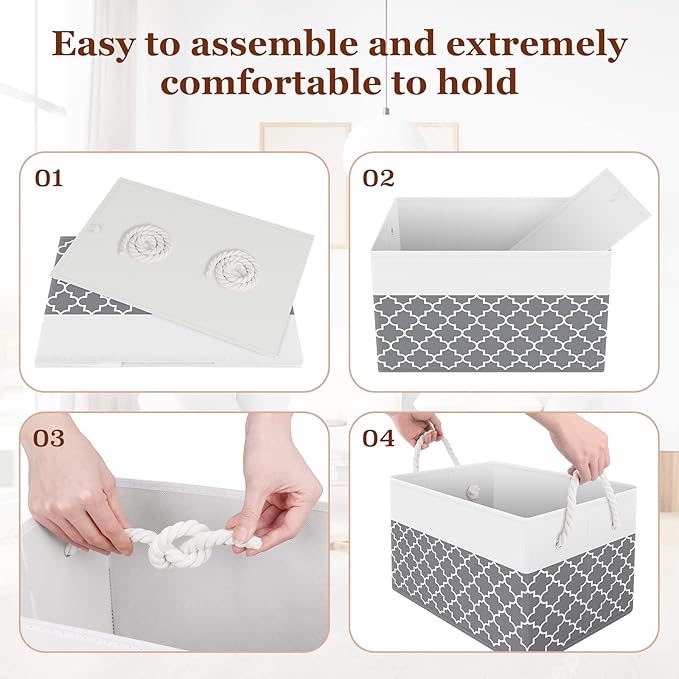 StorageTastic Storage Bin,Collapsible Storage Basket For Organizing,Large Storage Boxes With Rope Handles,Storage Containers,Clover Grey,8 Pack