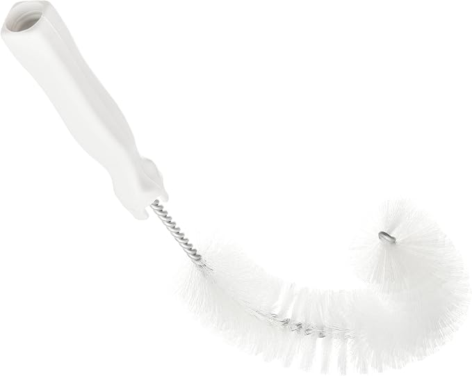 SPARTA Plastic Hook Dusting Brush, Clean-In-Place, Galvanized Wire with Threaded Hole for Dusting Surface of Curved Drains and Pipes, 11.5 Inch Length, White
