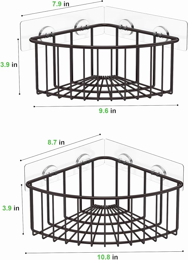 SMARTAKE 2-Pack Corner Shower Caddy Deep Basket Design, SUS304 Stainless Steel, Wall Mounted Bathroom Shelf with Adhesive, Storage Organizer for Toilet, Dorm and Kitchen (Bronze)