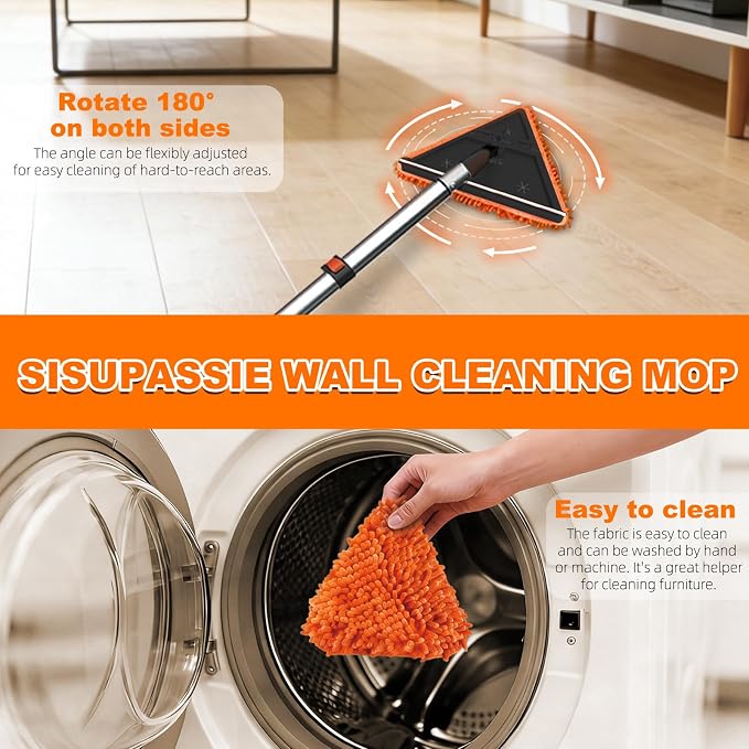 SISUPASSIE 12FT Duster Cleaner Kit, Dusters for Cleaning with Extension Pole, Baseboard & Wall and Window Cleaner Mop for Fan Blades, High Ceiling and Cobweb