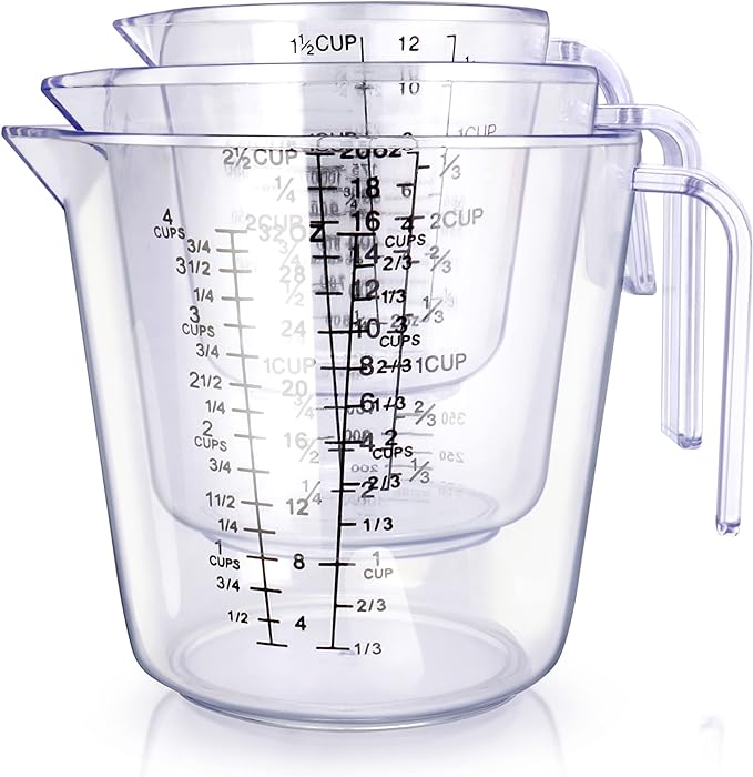 -BINGBING- Measuring Cups Set, Liquid Measuring Cups For 3 For Kitchen | BPA Free Plastic Set with Spout Multiple Measurement Scales, Cup, Ml and Oz, (Clear)