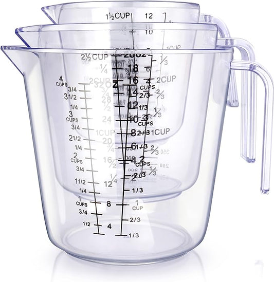 -BINGBING- Measuring Cups Set, Liquid Measuring Cups For 3 For Kitchen | BPA Free Plastic Set with Spout Multiple Measurement Scales, Cup, Ml and Oz, (Clear)