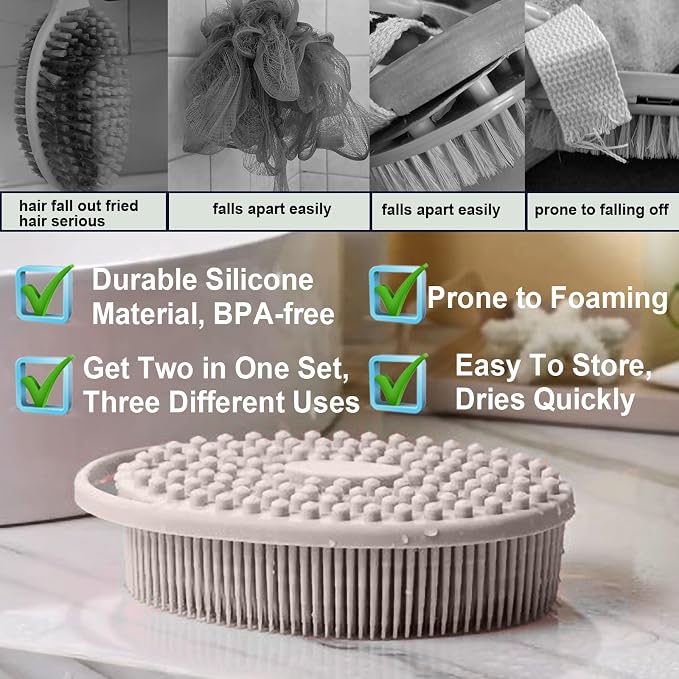 Silicone Body Scrubber – Silicone Loofah for Shower, Set of 2 Soft Dual-Sided Exfoliating Body Bath Shower Scrubber Loofah Brush Easy-to-Clean for Sensitive Kids Women Men All Kinds of Skin